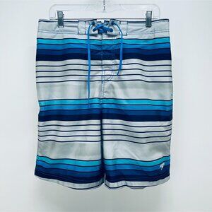 Speedo Men's Swimming Trunks SZ Large Lined Gray And Blue Elastic Waist pockets